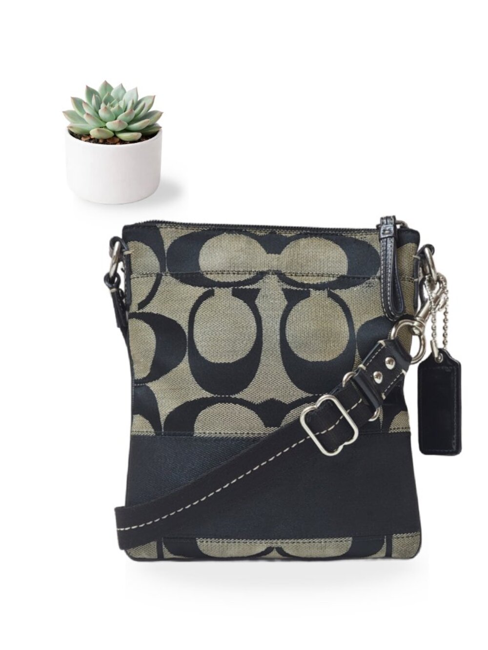 Coach Swingpack Crossbody Black Black Signature Stripe Crossbody Bag Canvas